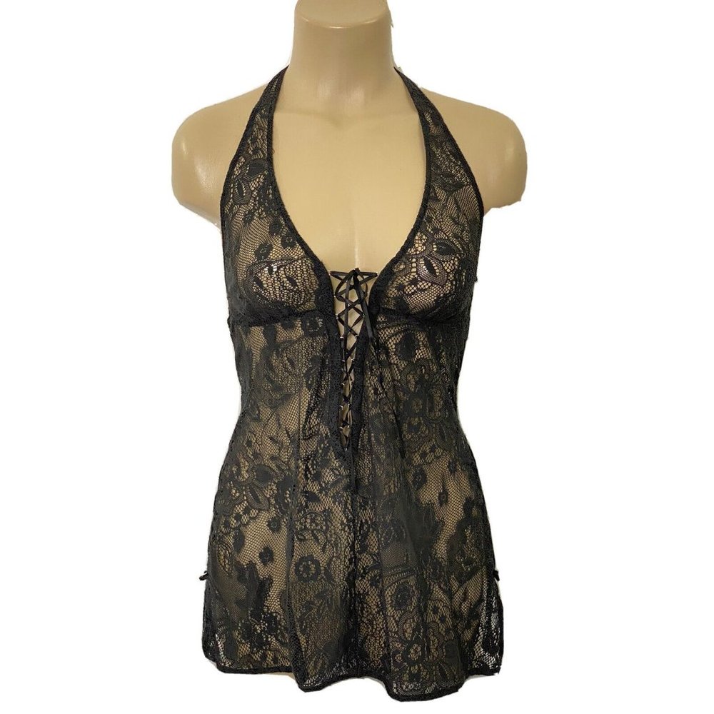 Victoria's Secret Black Lace Halter Chemise
